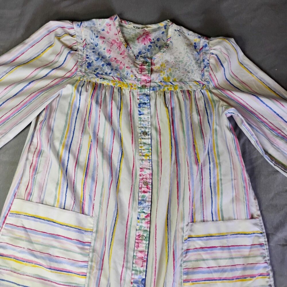 Models Coat Nightgown Robe Womens M/L White Kimono Striped Flower 3/4 Sleeve - Picture 6 of 16